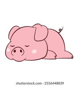 Vector of cute cartoon style fat piglet lazy sleeping isolated on white background