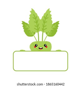 Vector lindo estilo de caricatura verde personaje colabí sosteniendo una tarjeta vacía en las manos. 