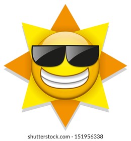Vector Cute Cartoon Sun Smiling With Sunglasses