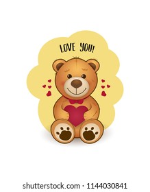 Vector cute cartoon teddy bear. Funny illustration for greeting card