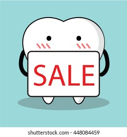 Vector of Cute cartoon tooth holding SALE sign for advertise
