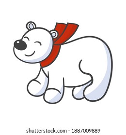 Vector cute cartoon toy white polar bear in red scarf