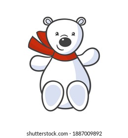 Vektorcute Cartoon-Spielzeug, weißer Eisbär auf rotem Schal