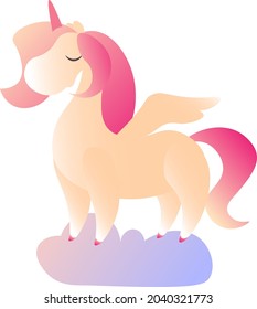 vector cute cartoon unicorn pegasus with gradient mane isolated