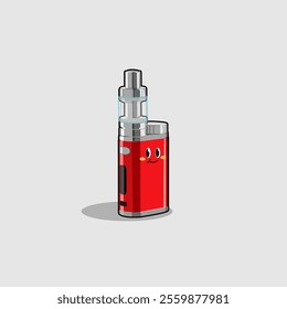 Vector cute cartoon vape or red e-cigarette who is relaxed and happy