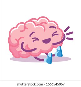 Vector Cute Cartoon Very Happy Brain Isolated