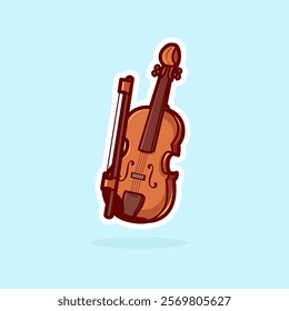 Vector Cute Cartoon Violin Music Instrument, perfect for logo. sticker. icon. etc.