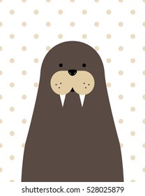 Vector cute cartoon walrus on a white background 