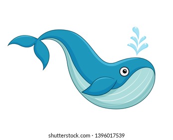 Vector cute cartoon whale isolated on white background. Sea animal vector illustration