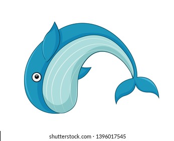Vector cute cartoon whale isolated on white background. Sea animal vector illustration