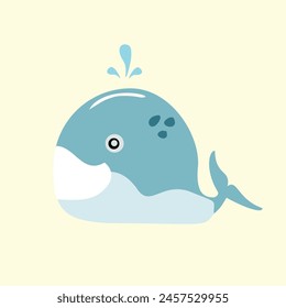 Vector cute cartoon whale on white background. Whale vector illustration.