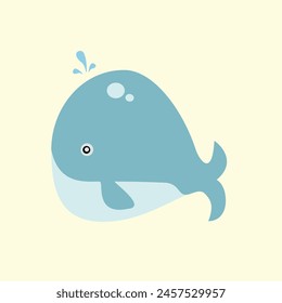 Vector cute cartoon whale on white background. Whale vector illustration.