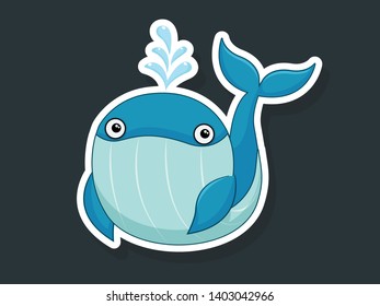 Vector Cute Cartoon Whale Sticker on color background. Vector Illustration With Cartoon Style Funny Sea Animal