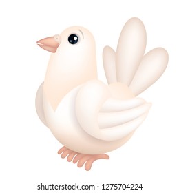 Vector cute cartoon white pigeon or dove symbol of peace and love icon