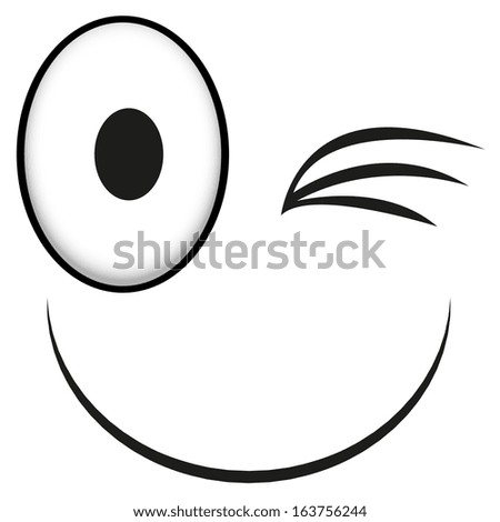 Vetor stock de Vector Cute Cartoon White Winking Face (livre de