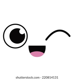 Vector Cute Cartoon Winking Face Editable