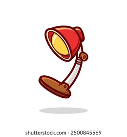 vector cute cartoon of yellow desk lamp faces down isolated.