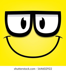 Ein Vektorillustration-Cute-Cartoon-Gelb-Gesicht mit Brille