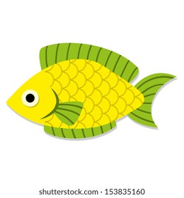 Vector Cute Cartoon Yellow Fish Isolated Icon