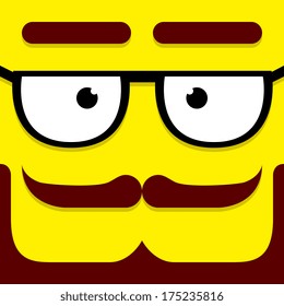 Vector Cute Cartoon Yellow Hipster Face