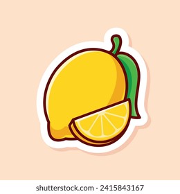 vector cute cartoon of yellow slice and single lemon isolated