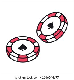 Vector Cute Casino Cartoon Betting Chips With Spades Isolated