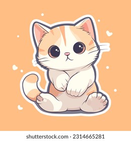 Vector So cute cat with big eyes Isolated sticker illustration Childish design print on t-shirt and etc funny happy kitten