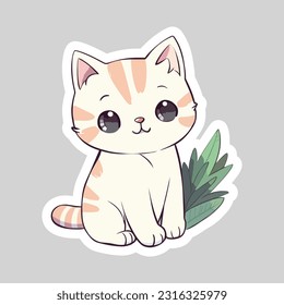 Vector So cute cat with big eyes Isolated sticker illustration Childish design print on t-shirt and etc funny happy kitten