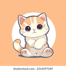 Vector So cute cat with big eyes Isolated sticker illustration Childish design print on t-shirt and etc funny happy kitten