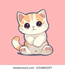 Vector So cute cat with big eyes Isolated sticker illustration Childish design print on t-shirt and etc funny happy kitten