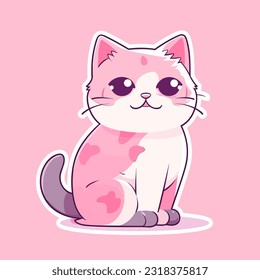 Vector So cute cat with big eyes Isolated sticker illustration Childish design print on t-shirt and etc funny happy kitten fairy tale cat satisfied fat pink