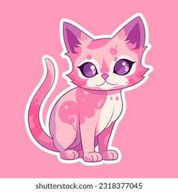 Vector So cute cat with big eyes Isolated sticker illustration Childish design print on t-shirt and etc funny happy kitten fairy tale cat sorceress