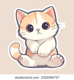 Vector Tan lindo gato con ojos grandes Isolación de pegatina Ilustración de diseño infantil en camiseta y etc divertido diseño de dibujos animados planos gatitos felices