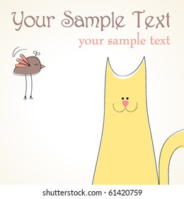Vector cute cat with bird