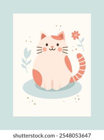 Vector Cute Cat Birthday Card - Ideal for Greeting Cards and Invitations