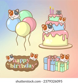 vector cute cat birthday party with balloon cake gift cartoon