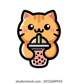 vector gato lindo boba tea tea dibujos animados ilustración de icono