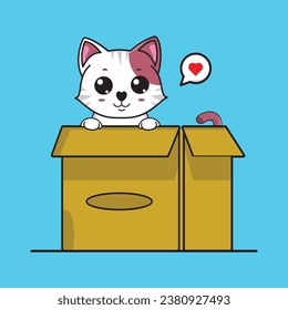 Vector cute cat cardboard cartoon illustration