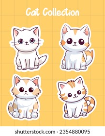 vector cute cat cartoon characters illustrations set. cats with heart shaped noses, happy fluffy kittens smiling.