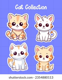 vector cute cat cartoon characters illustrations set. cats with heart shaped noses, happy fluffy kittens smiling.