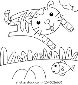 Vector cute Cat cartoon illustration design for coloring book.