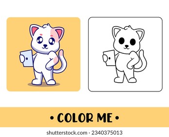 Vector cute cat for childrens coloring page vector icon illustration