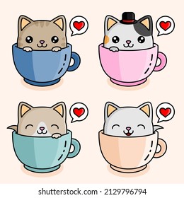 vector cute cat in a cup
