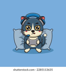 Vector Cute Cat Gaming Illustration. Kawaii Animal Cartoon Character Design For Banner, Poster, Icon, and Mascot