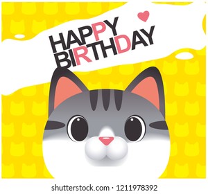 Vector cute cat head for birthday card