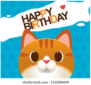 Vector cute cat head for birthday card