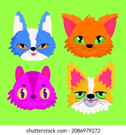 vector cute cat head set