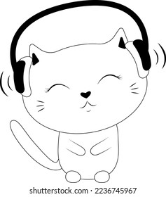 Vektor süße Katze in Kopfhörern hört Musik. Melomanie Katze.