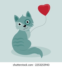 vector cute cat with a heart shaped balloon