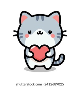 Vector cute cat hugging heart